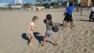 Kids at Santa Monica beach martial arts class