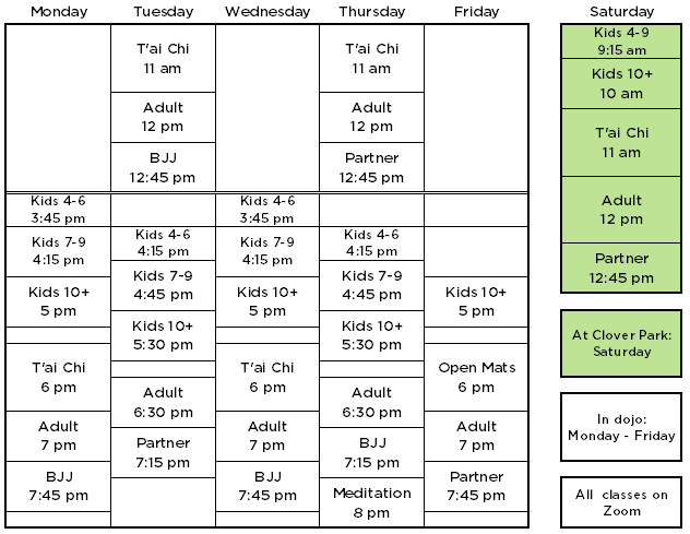 School of Martial Arts Schedule from 2/27/23