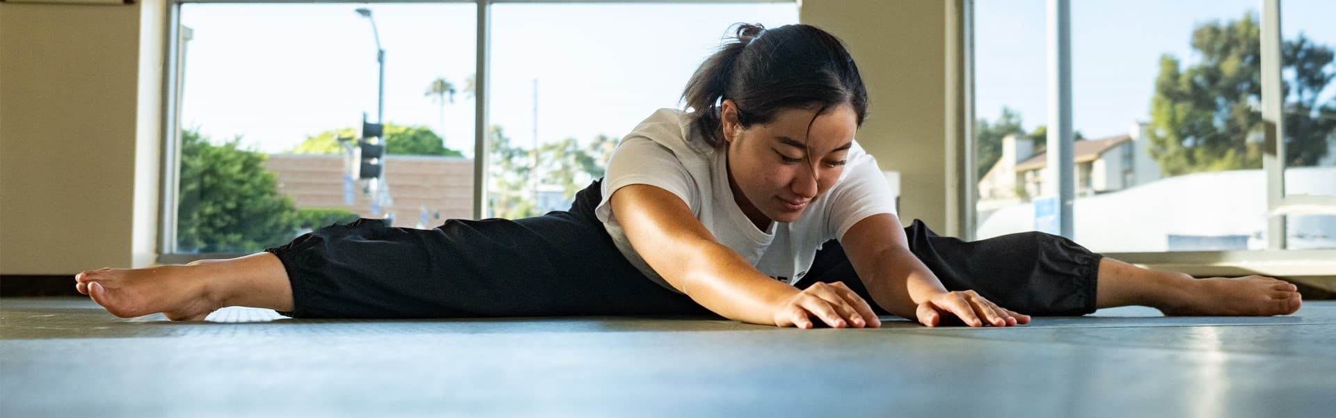 Adult dojo stretching middle split